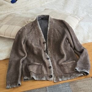 Avant Toi Cashmere Blend Textured Cardigan, Distressed Look, Unique, Quiet Lux